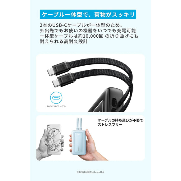 Anker Zolo Power Bank (20000mAh, 45W, Built-In Dual USB-Cケーブル)