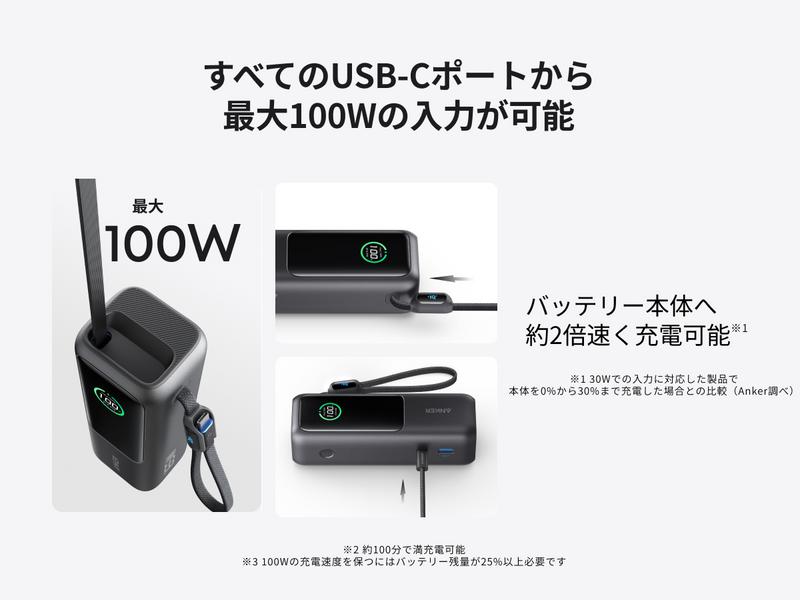 本体へも最大100W入力可能
