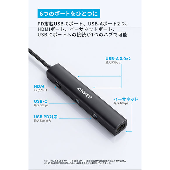 Anker USB-C ハブ (6-in-1, イーサネット) LE
