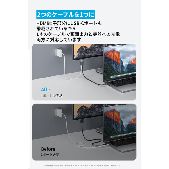 Anker Nano USB-C & HDMI ケーブル (4K, 高耐久ナイロン, 140W) サブ画像2