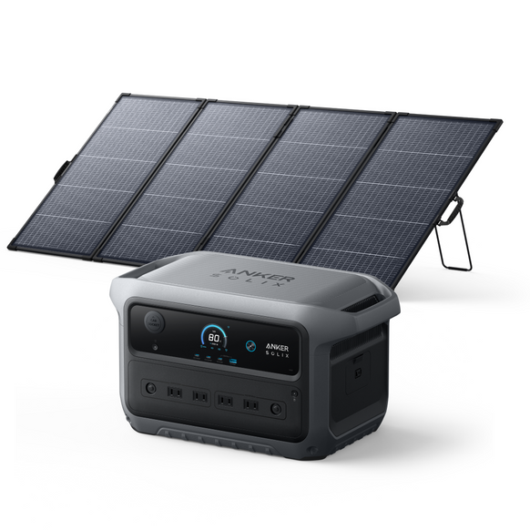 Anker Solix C2000 Gen 2 Portable Power Station ダークグレー with Anker Solix PS400 Dual Portable Solar Panel