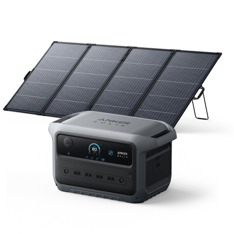 Anker Solix C2000 Gen 2 Portable Power Station ダークグレー with Anker Solix PS400 Dual Portable Solar Panel