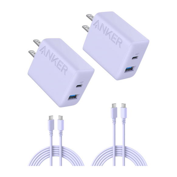 Anker Charger (20W, 2-Port) with USB-C & USB-C ケーブル 2個セット