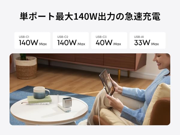 単ポートMAX140W出力の急速充電
