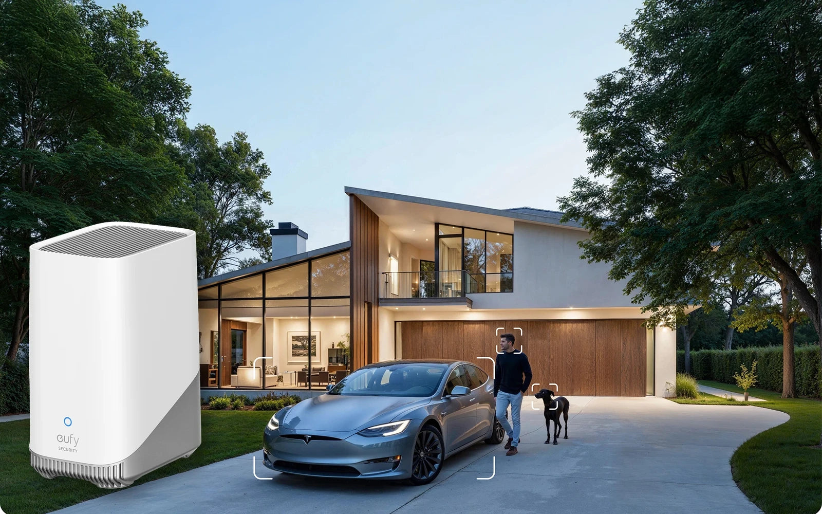 AIが車・人物・ペットを検知するイメージ（Eufy HomeBase S380）
