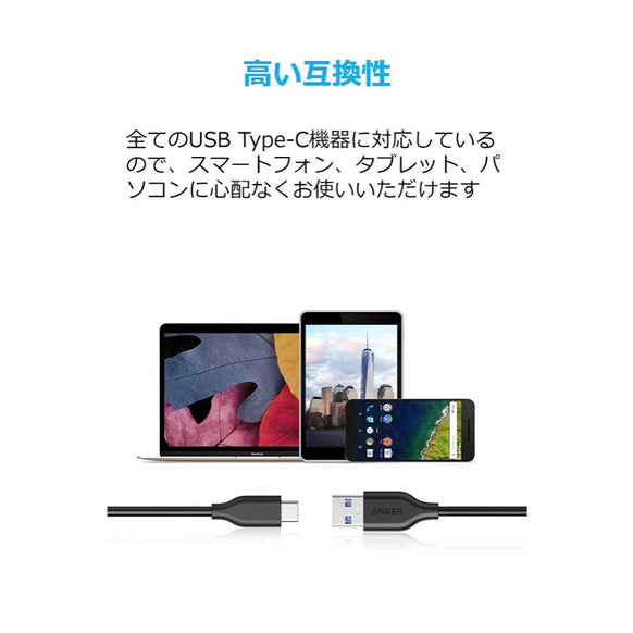 Anker PowerLine USB-C & USB-A ケーブル (USB3.0対応) 1.8m