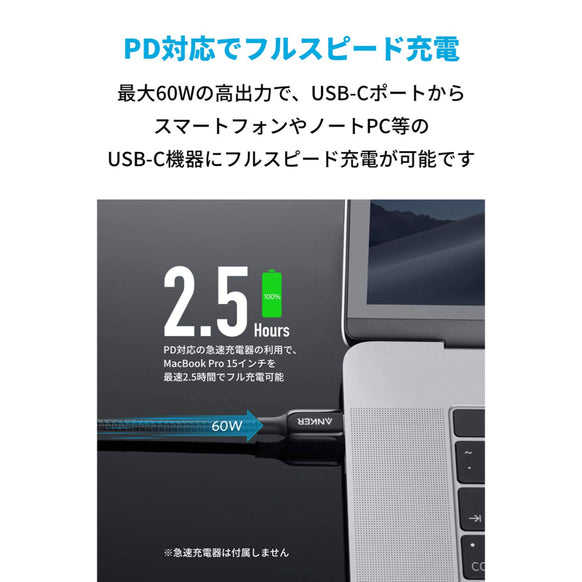 Anker PowerLine+ III USB-C & USB-C 2.0 ケーブル 1.8m