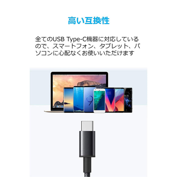 Anker 高耐久ナイロン USB-C & USB-A ケーブル (USB2.0対応) 0.9m 2本セット