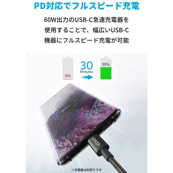 Anker 高耐久ナイロン USB-C＆USB-C ケーブル (USB2.0対応) 1.8m 2本セット