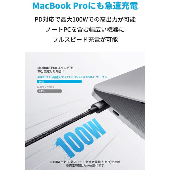 【2本セット】Anker 333 高耐久ナイロン USB-C & USB-C ケーブル (1.0m)